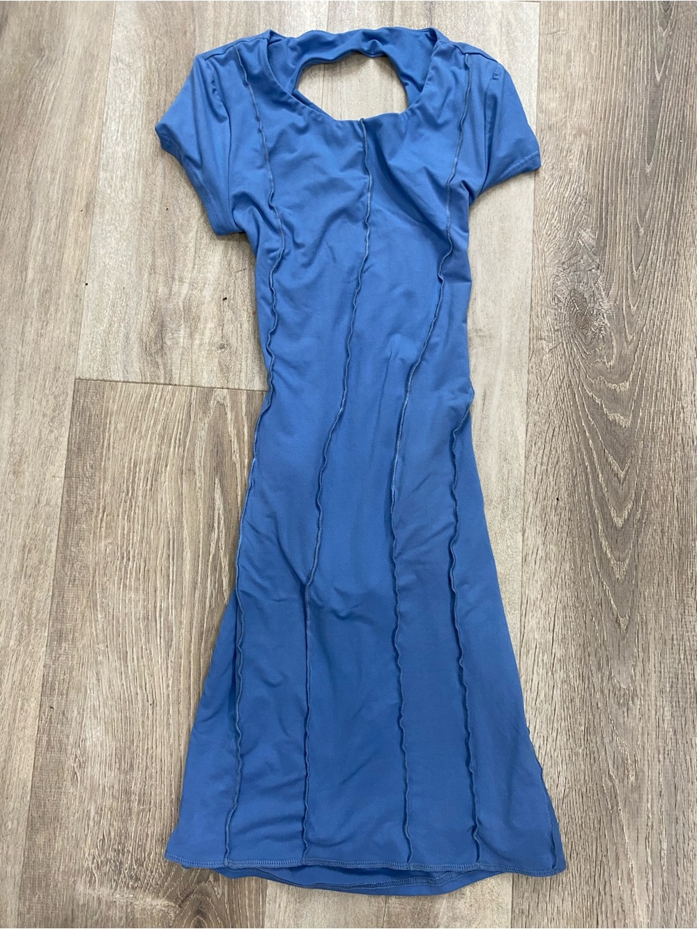 Better Be Blue Midi Scoop-Neck Knit Dress with Exposed Seams
